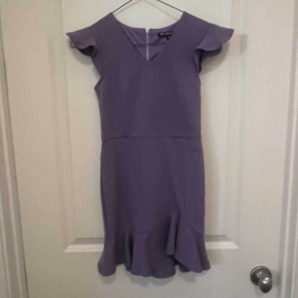 Elegant Purple Ruffle Sleeve Dress